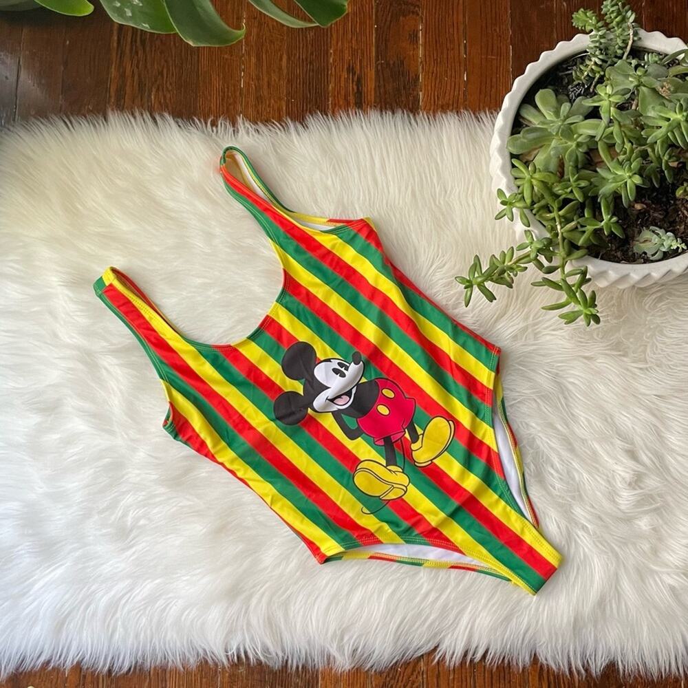 Mickey Mouse One Piece Swimsuit NWOT Green Yellow Red